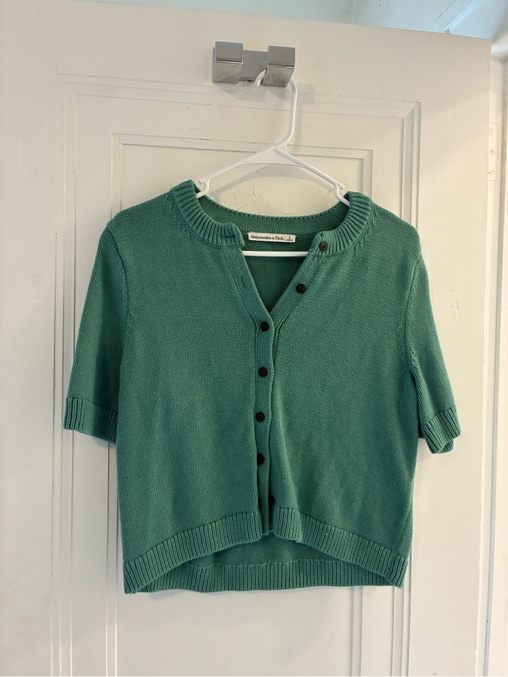 Abercrombie & Fitch Short Teal Button-Front Cardigan